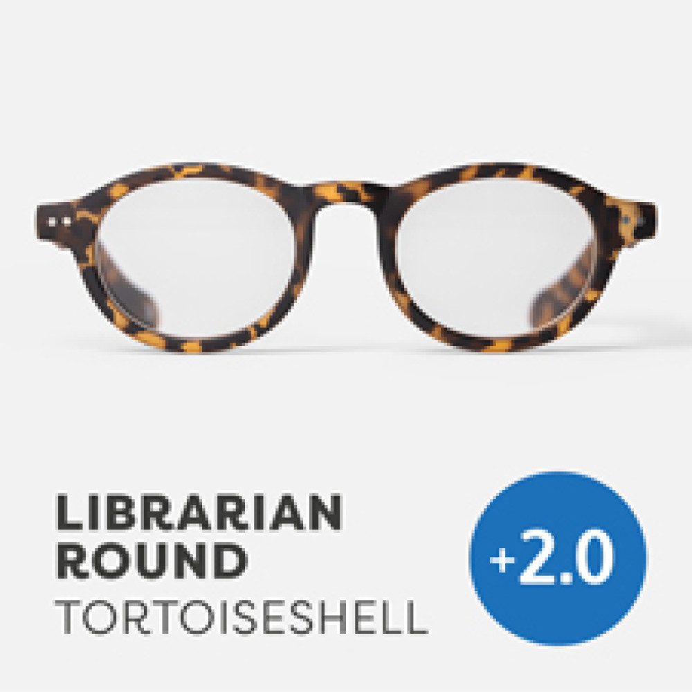 47977 Easy Recycled Round Readers Glasses, Librarian Tortoiseshell - Plus 2.0 Strength