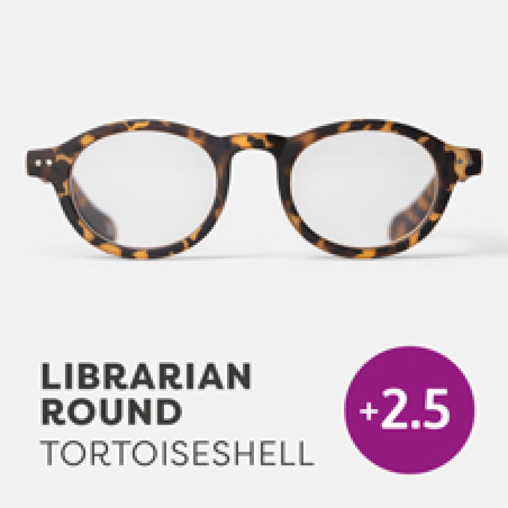 47978 Easy Recycled Round Readers Glasses, Librarian Tortoiseshell - Plus 2.5 Strength
