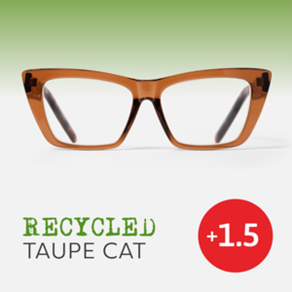 48912 Easy Recycled Readers Glasses, Taupe Cat - Plus 1.5 Strength