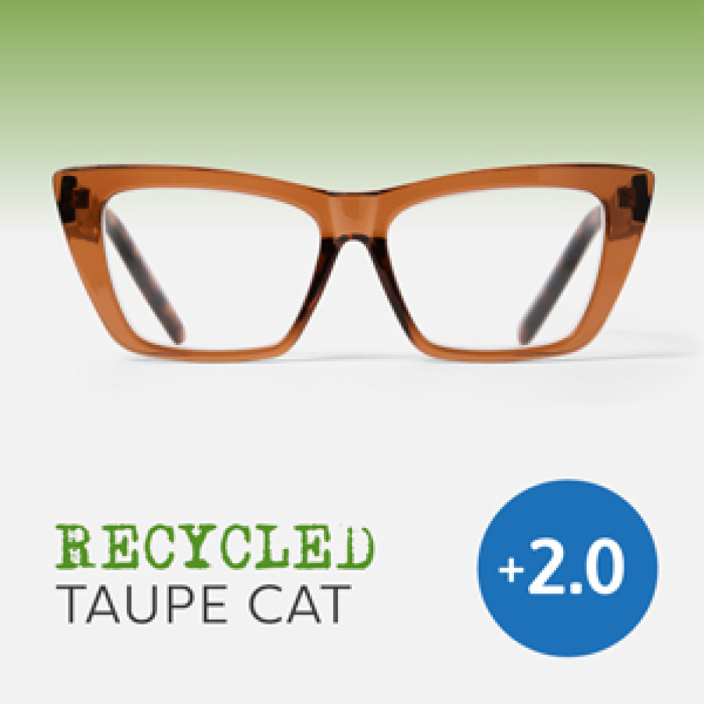 48913 Easy Recycled Readers Glasses, Taupe Cat - Plus 2.0 Strength