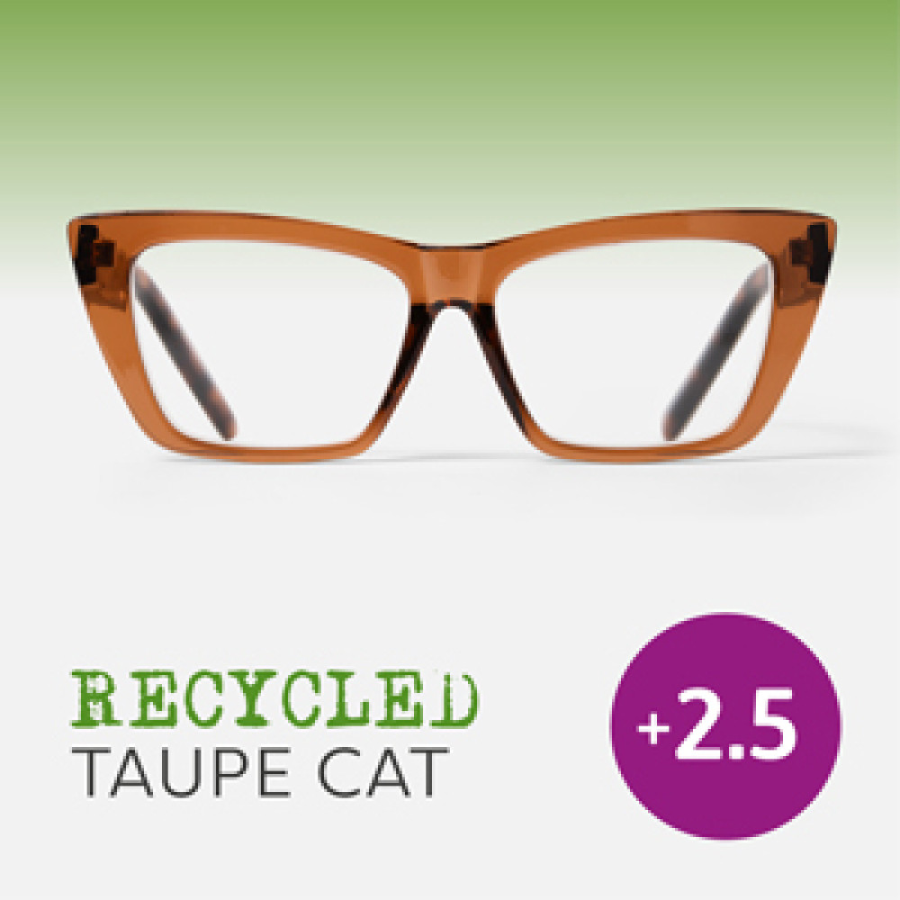 48914 Easy Recycled Readers Glasses, Taupe Cat - Plus 2.5 Strength