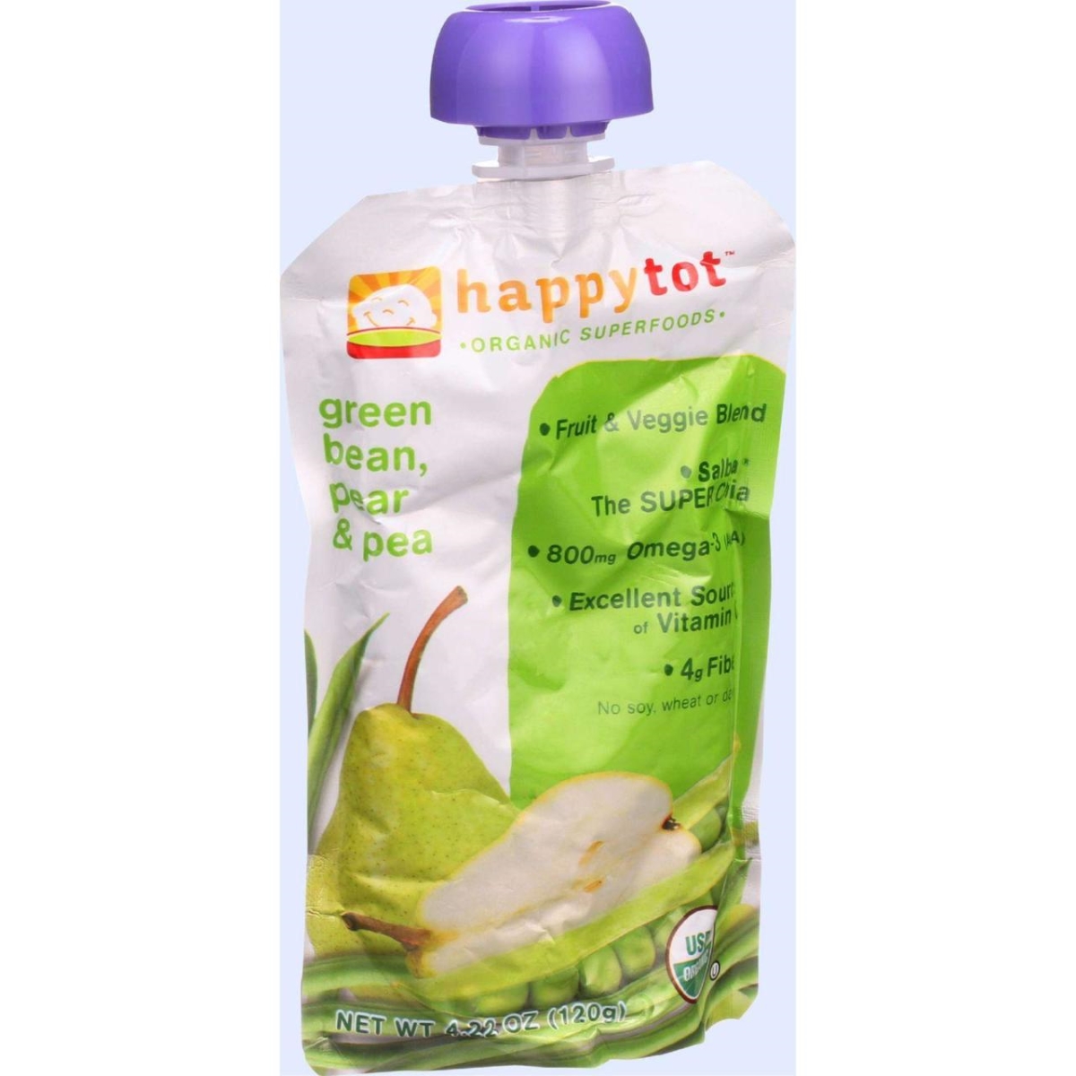 Picture of Happy Tot HG0209320 4.22 oz Organic Stage 4 Green Beans Pear & Pea Toddler Food - Case of 16