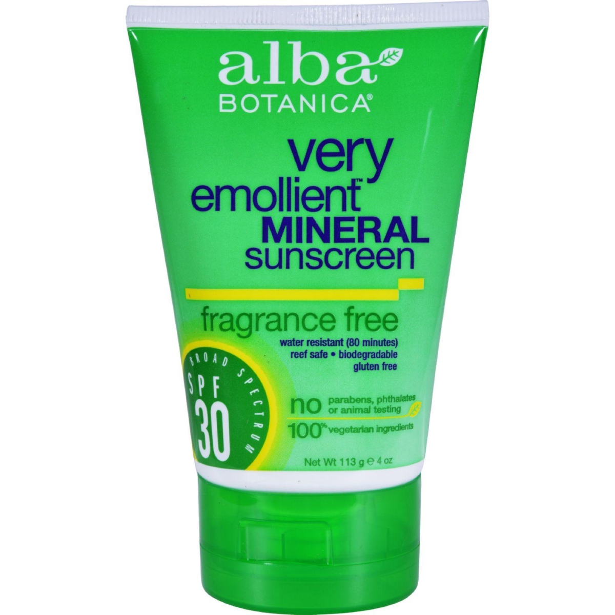 Picture of Alba Botanica HG0401588 4 oz Very Emollient Natural Sunscreen Mineral Protection Fragrance Free SPF 30