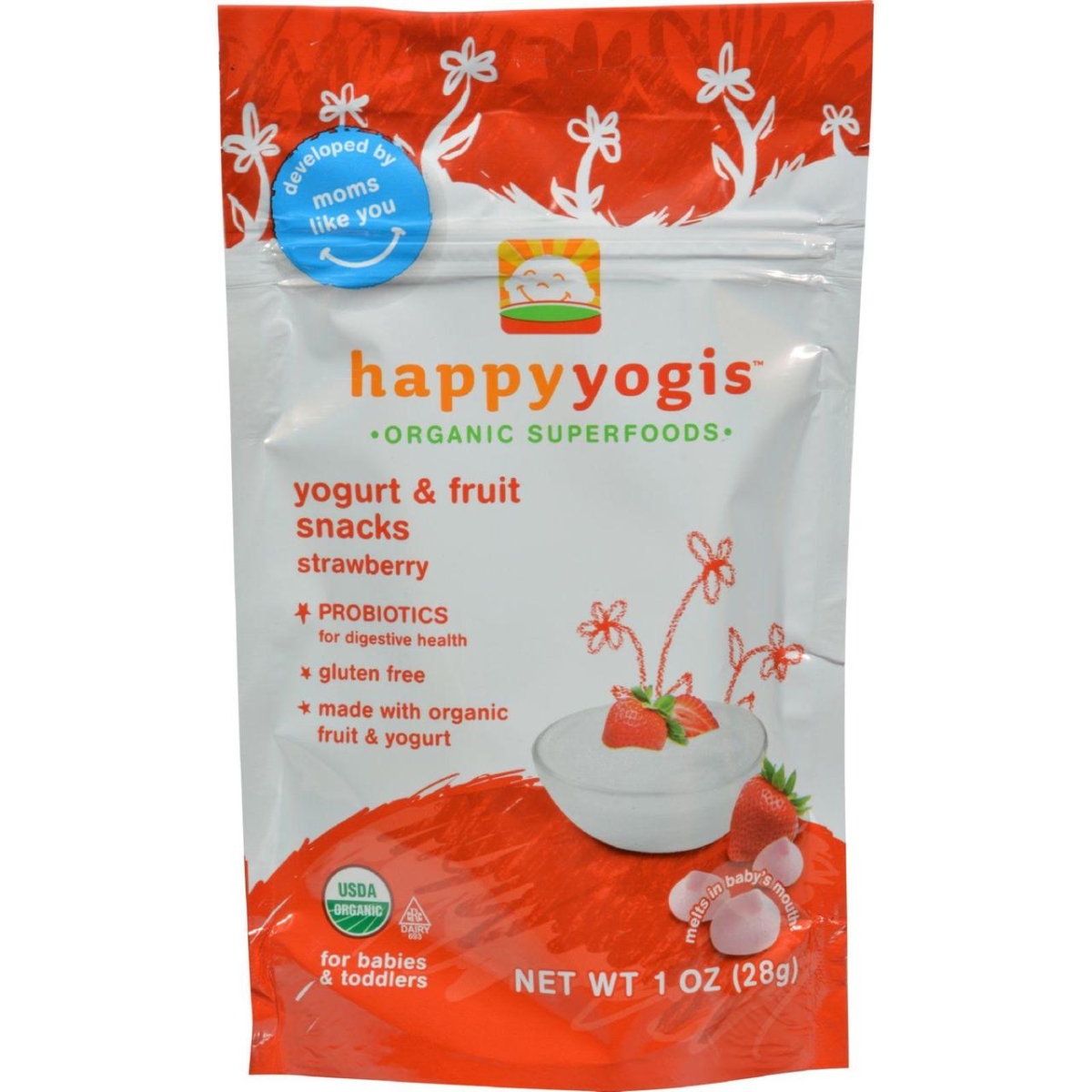 Picture of Happy Baby HG0210898 1 oz Happy Yogis Organic Superfoods Yogurt & Fruit Snacks Strawberry&#44; Case of 8