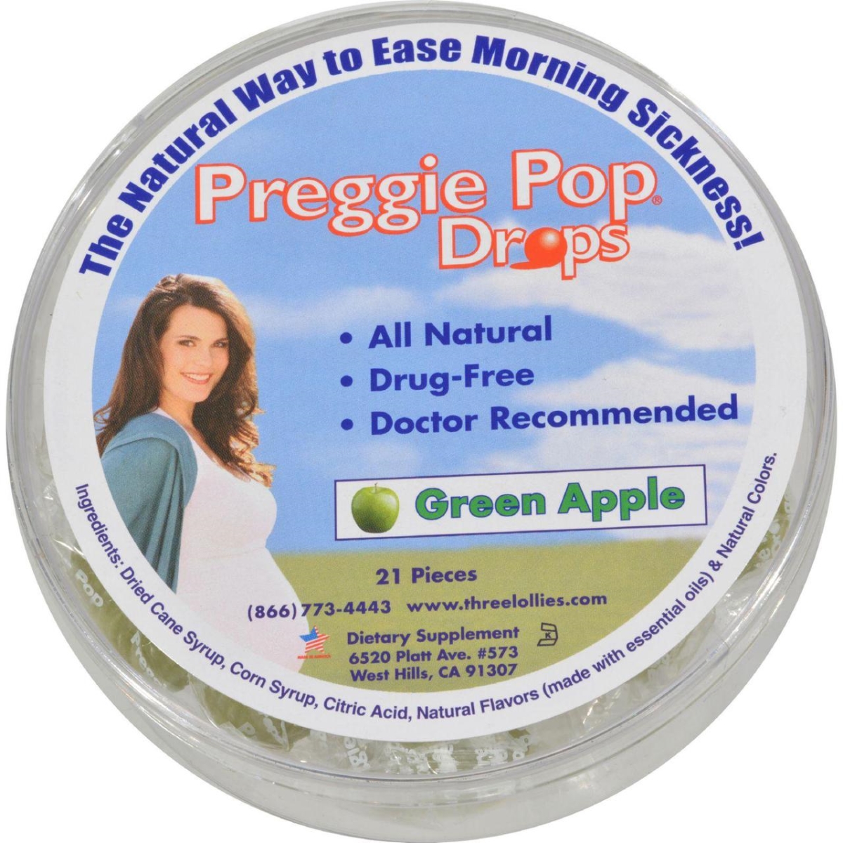Picture of Three Lollies HG0312488 Preggie Pop Drops Natural Green Apple - 21 Piece