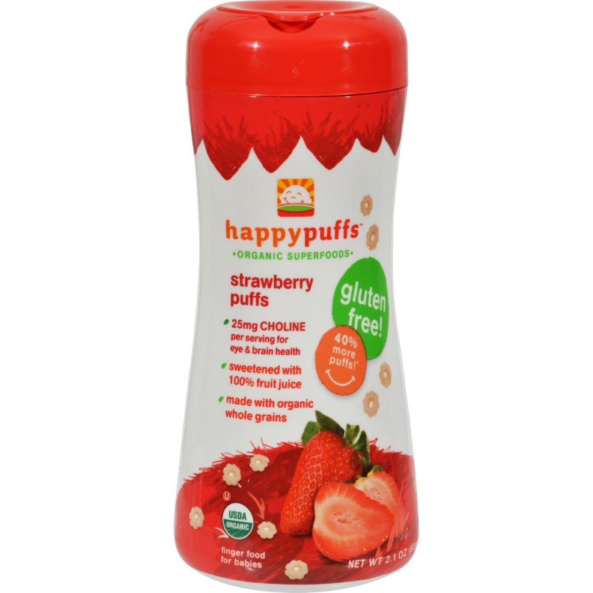 Picture of Happy Baby HG0554469 2.1 oz Happy Bites Organic Puffs Finger Food for Babies - Strawberry Puffs&#44; Case of 6