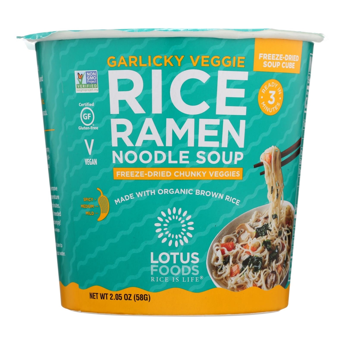 Picture of Lotus Foods HG2468569 2.05 oz Ramen Garlicky Veggie Brown Rice Food - Case of 6