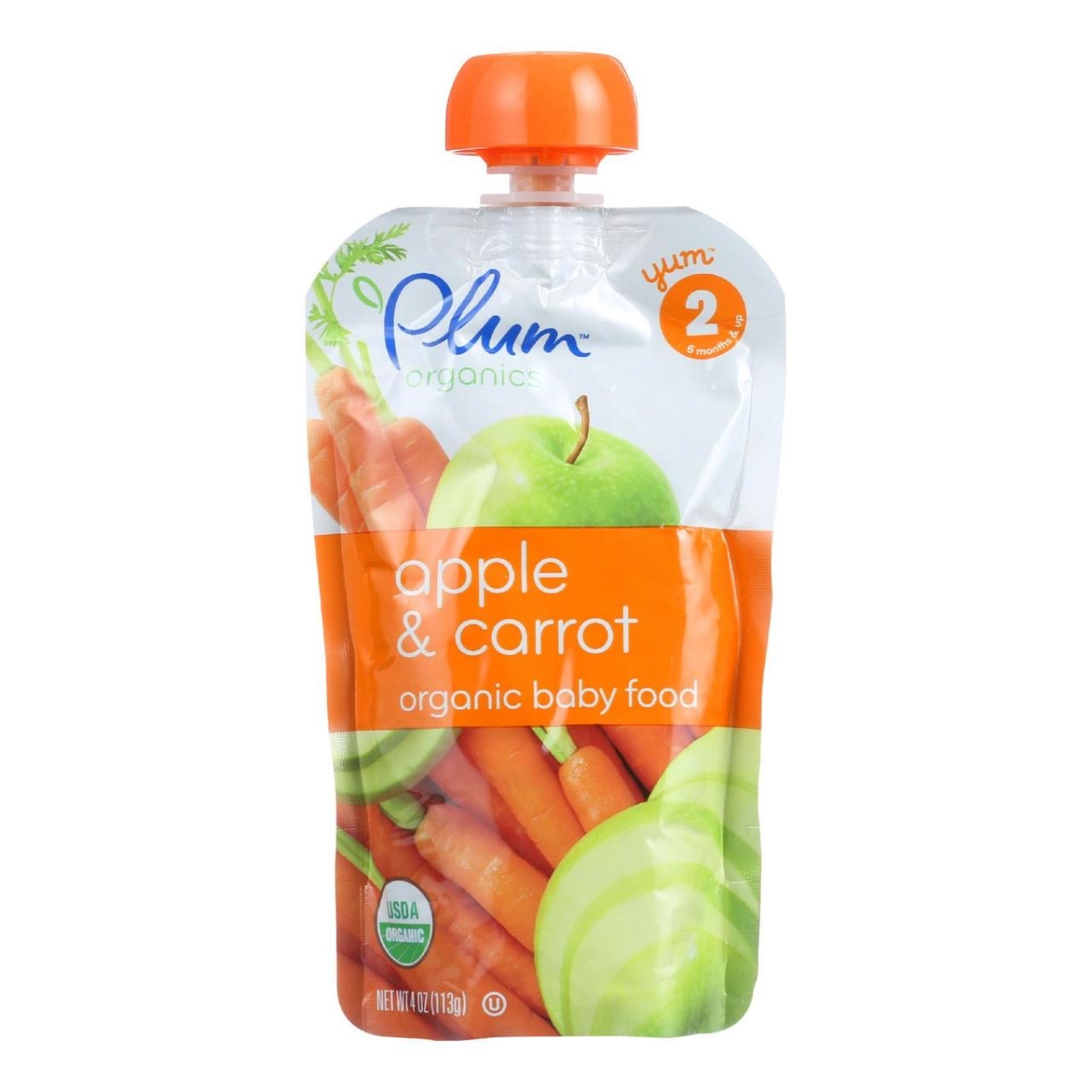 Picture of Plum Organics HG1144559 3.5 oz Organic Apple & Carrot Stage 2 Baby Food - 6 Months & Up - Case of 6