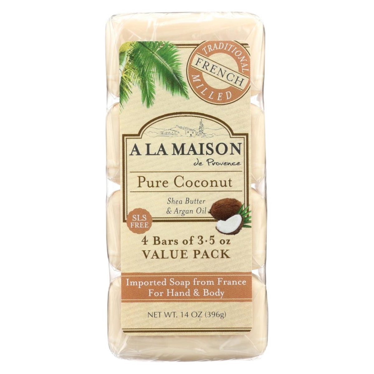 Picture of A La Maison HG2027191 3.5 oz A La Maison Bar Soap - Pure Coconut - Pack of 4