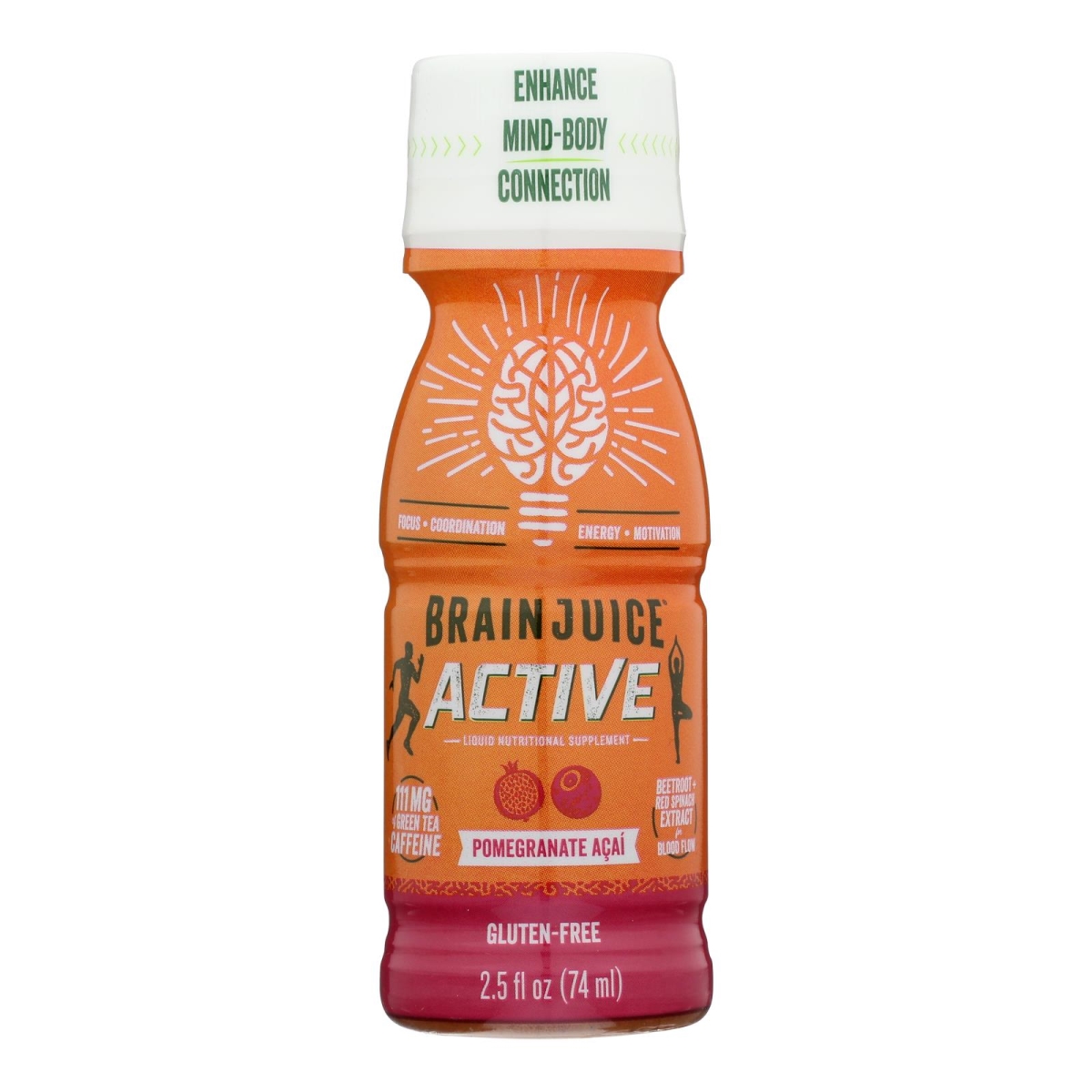 Picture of Brain Juice HG2350361 2.5 oz Active Pre-Workout Shot Pomegranate Acai Engery Drink - Case of 12
