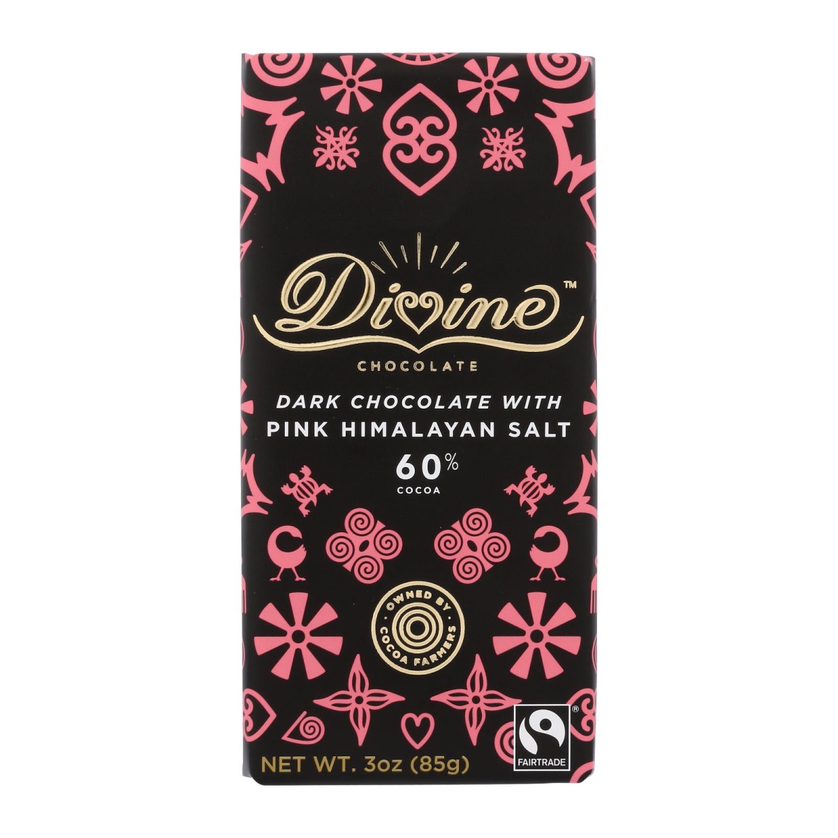Picture of Divine HG2398741 3 oz Dark Chocolate with Pink Himalayan Salt - Case of 12