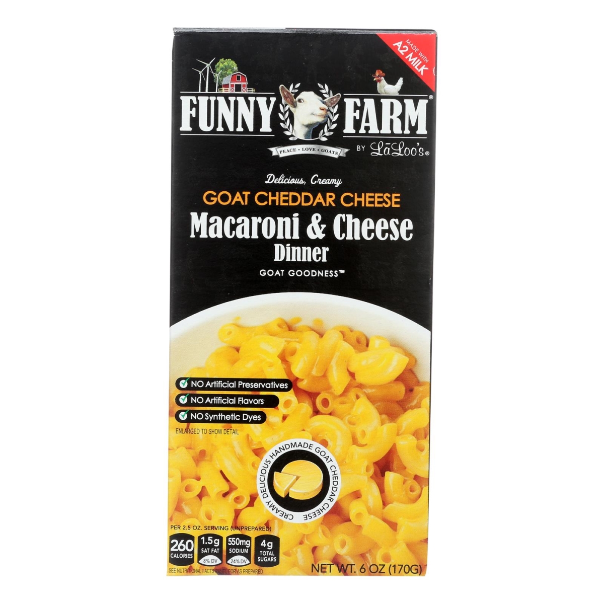 Picture of Funny Farm HG2411056 6 oz La Loos Goat Cheddar Macaroni & Cheese Dinner Snacks - Case of 8