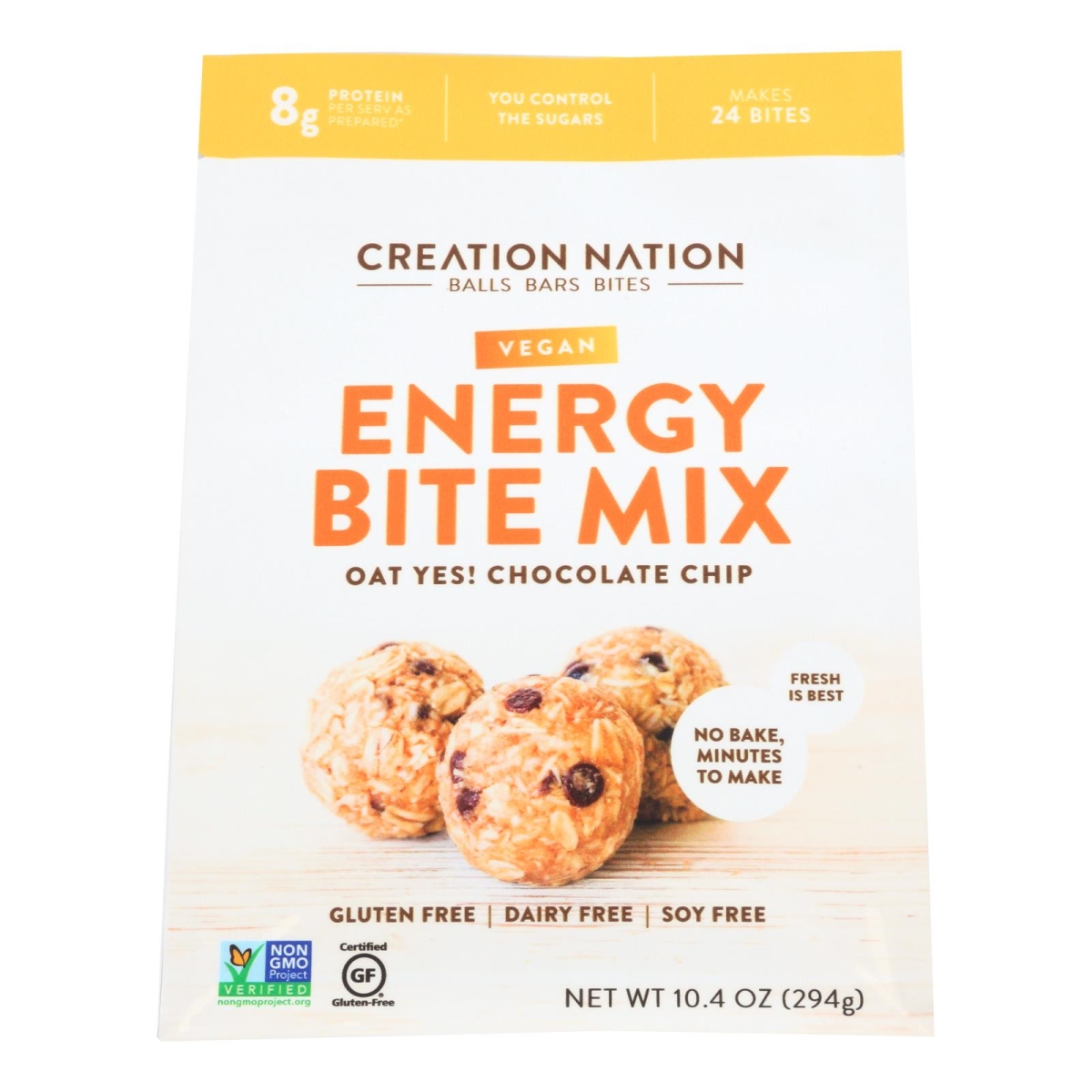 Picture of Creation Nation HG2240422 10.4 oz Oat Yes Chocolate Chip Vegan Energy Bite Mix - Case of 6
