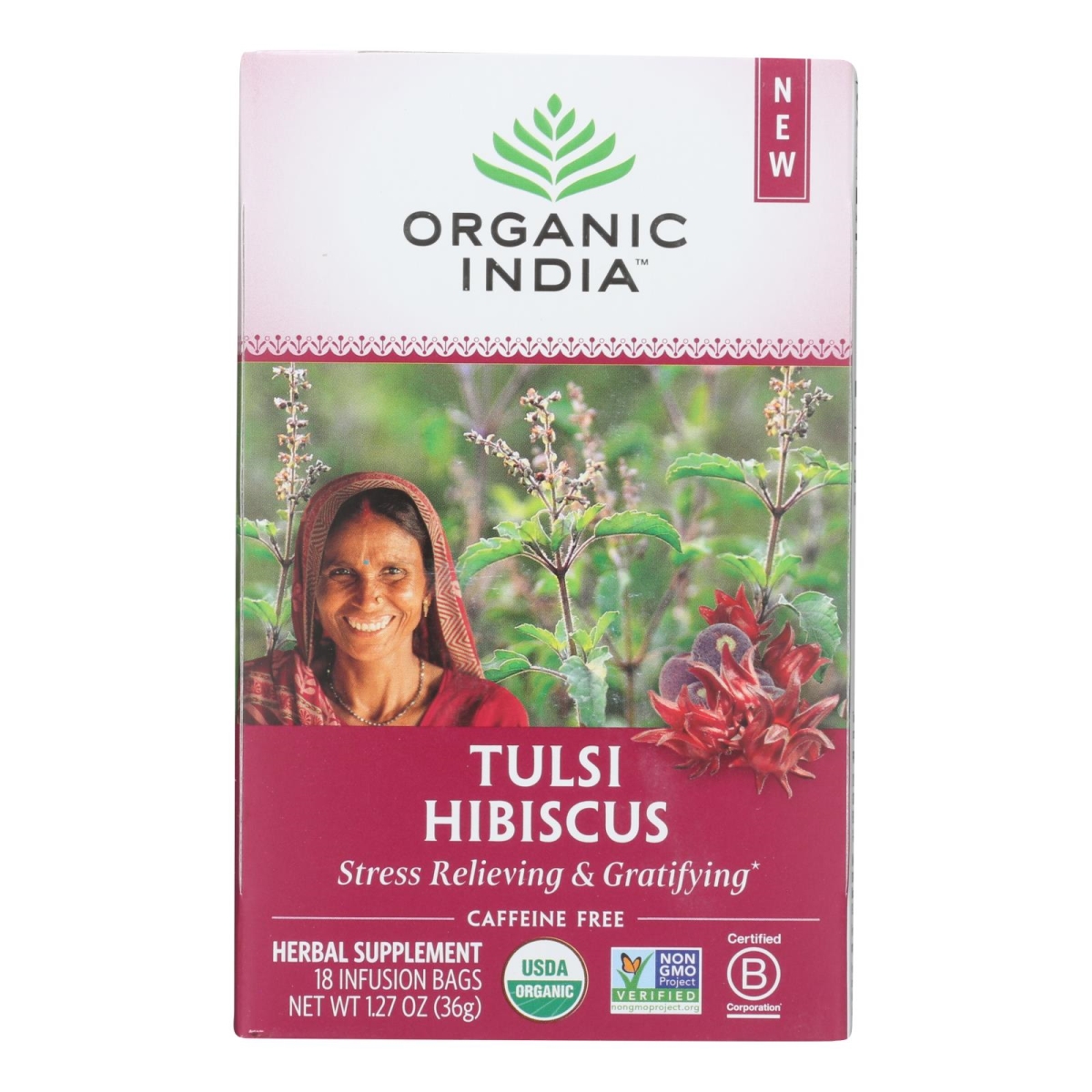 Picture of Organic India HG2364065 Tulsi Hibiscus Herbal Supplement - Case of 6 - 18 Count