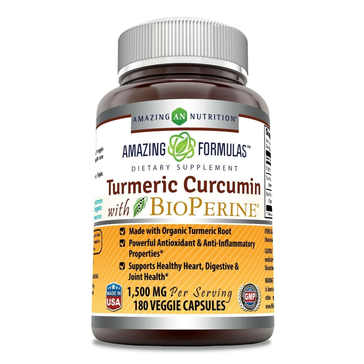 Picture of Amazing Formulas HG2718666 1500 mg Turmeric Curcumin BioPerine Capsules - 180 Count