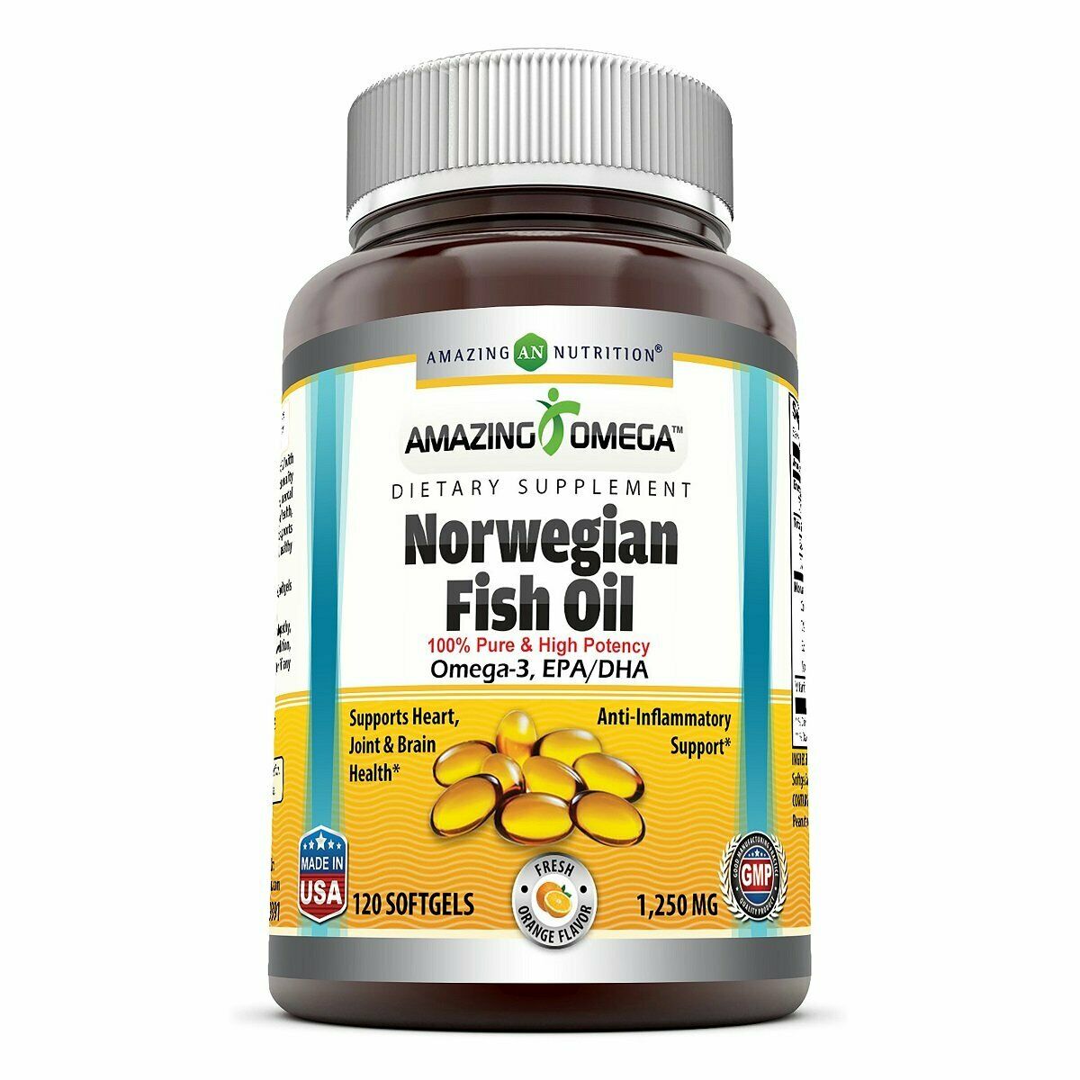 Picture of Amazing Omega HG2719581 1250 mg Norwegian Organ Fish Oil - 120 Count