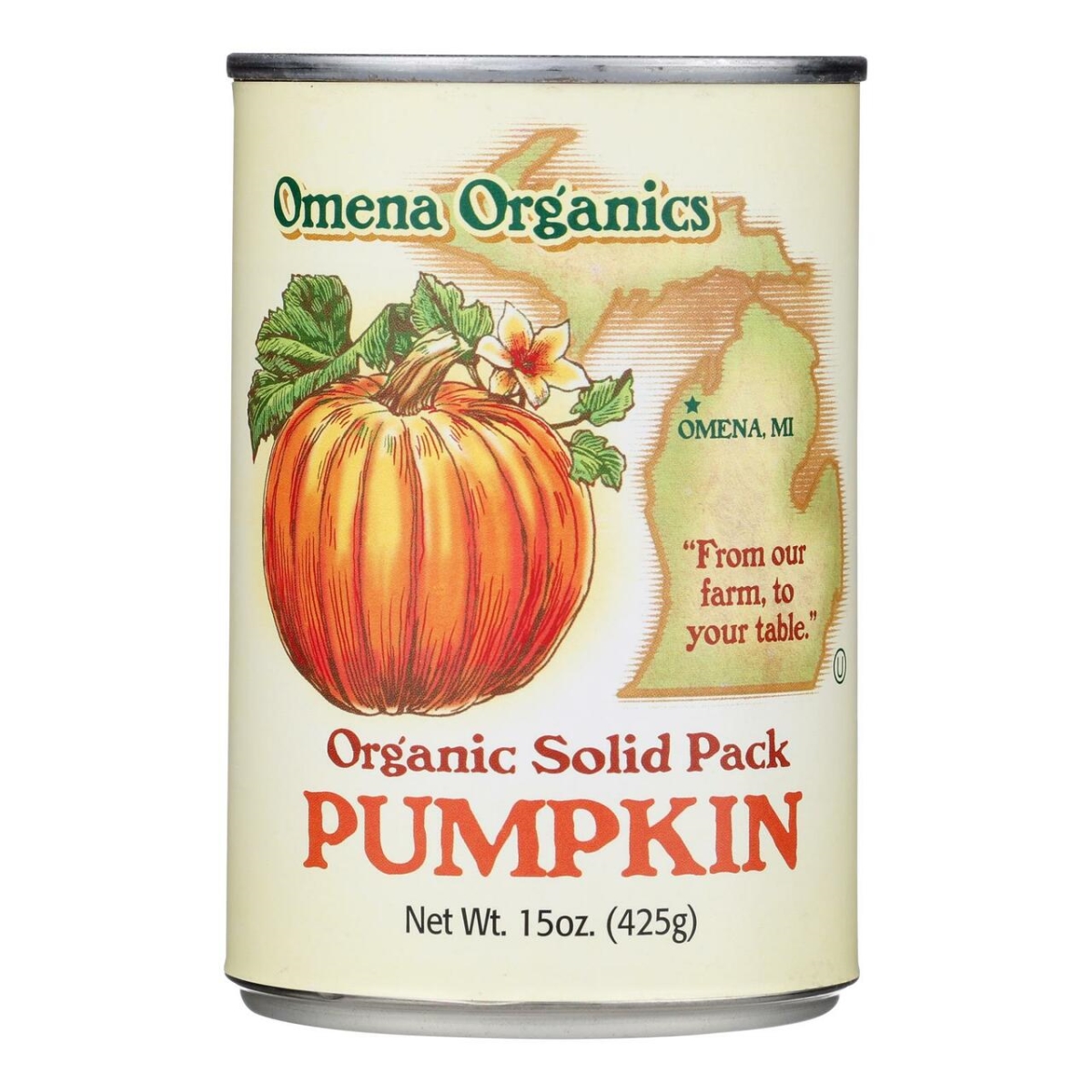 Picture of Omena Organics HG2543486 15 oz Solid Pack Pumpkin - Case of 12