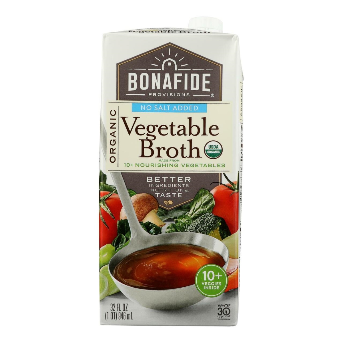Picture of Bonafide Provisions HG2728699 32 oz No Salt Broth Vegetable Soup - Case of 6