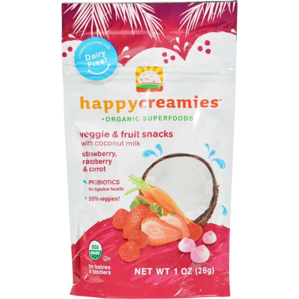 Picture of Happy Baby HG1191691 1 oz Happy Creamies Organic Snacks - Strawberry & Raspberry&#44; Case of 8