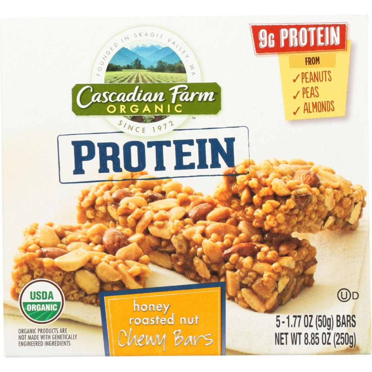 Picture of Cascadian Farm HG1499912 8.85 oz Organic Protein Honey Roasted Nut Granola Bar - Case of 12