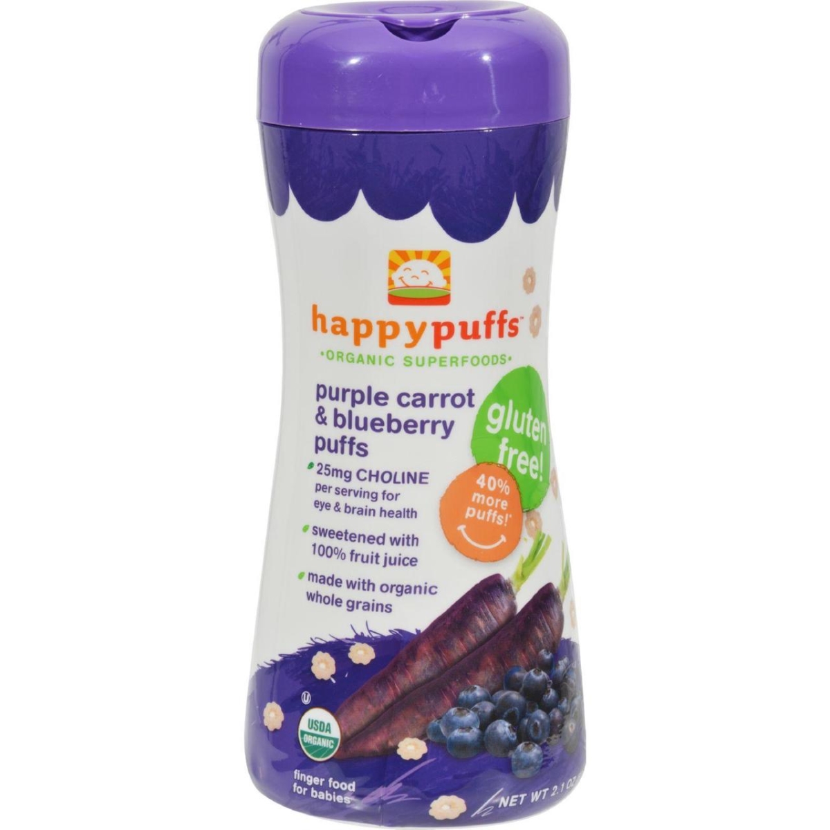 Picture of Happy Baby HG1234905 2.1 oz Happy Bites Puffs - Organic Happypuffs Purple Carrot & Blueberry&#44; Case of 6