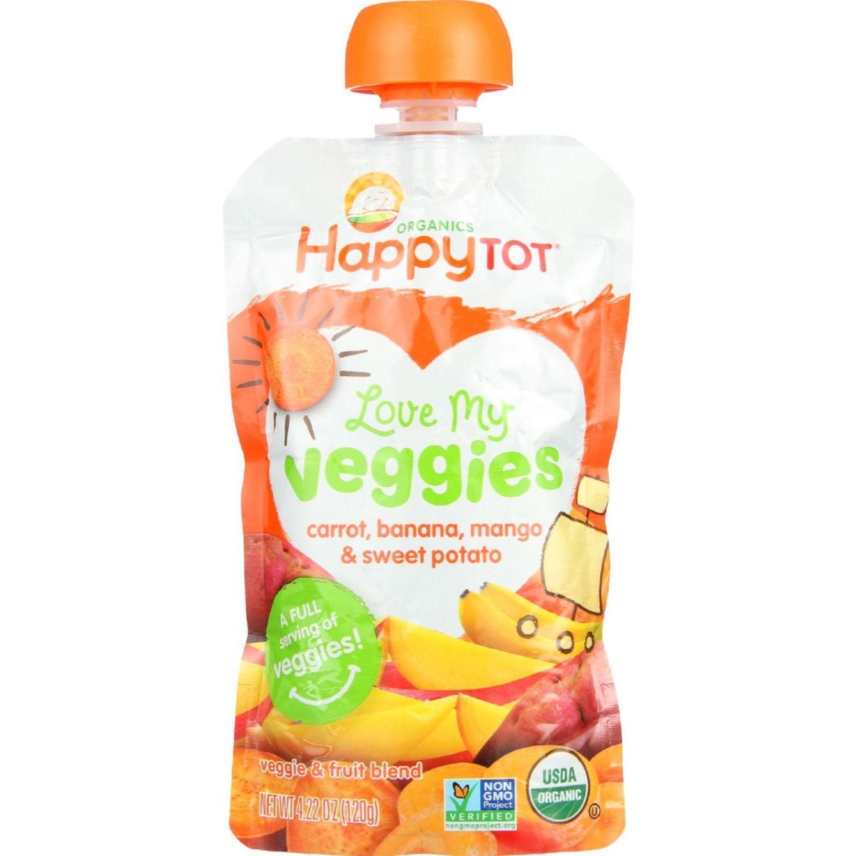 Picture of Happy Tot HG1748557 4.22 oz Organic Love My Veggies - Carrot Banana Mango & Sweet Potato Toddler Food, Case of 16