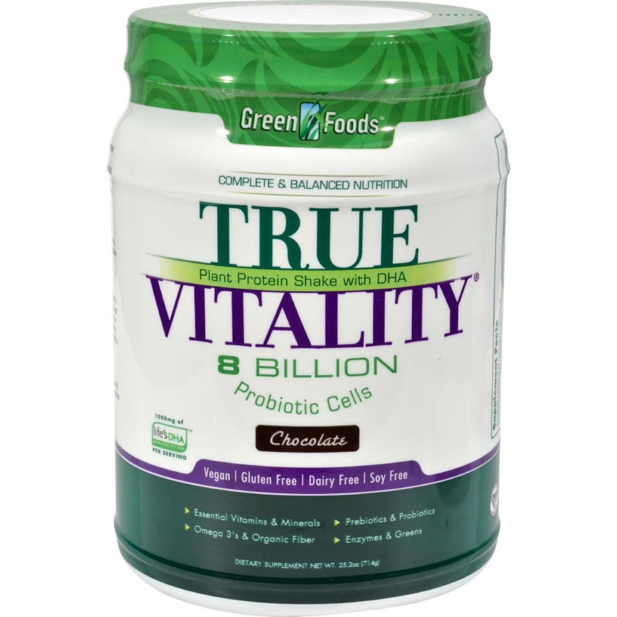 Picture of Green Foods HG0928333 25.2 oz True Vitality Plant Protein Shake with Dha Chocolate