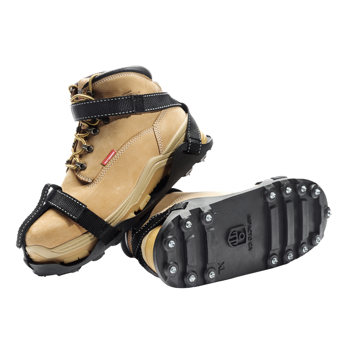 Full Foot Ice Traction Overshoe, Heel Coverage, Hook and Loop, Steel, Stud