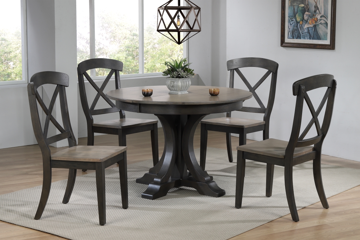 RD45-T-GRS-BKS Deco Antiqued Grey & Black Stone Dining Set - 5 Piece - Transitional Style