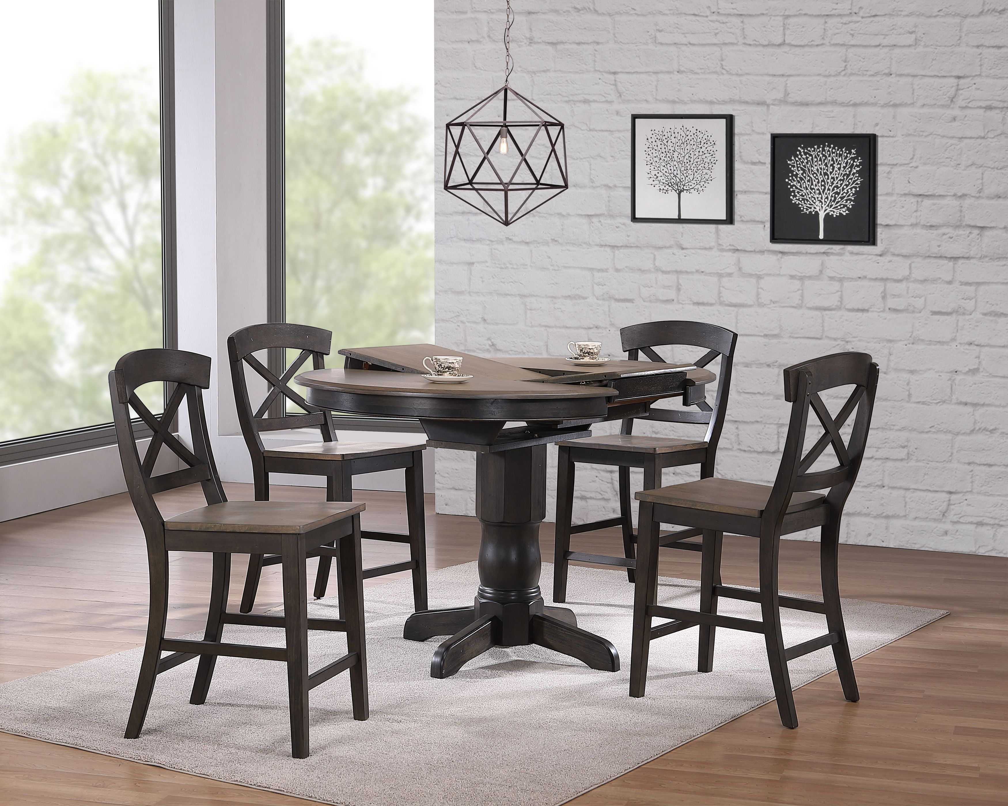 Iconic Furniture Company Counter Height 5-Piece Dining Set, Antiqued Grey Stone/Black Stone
