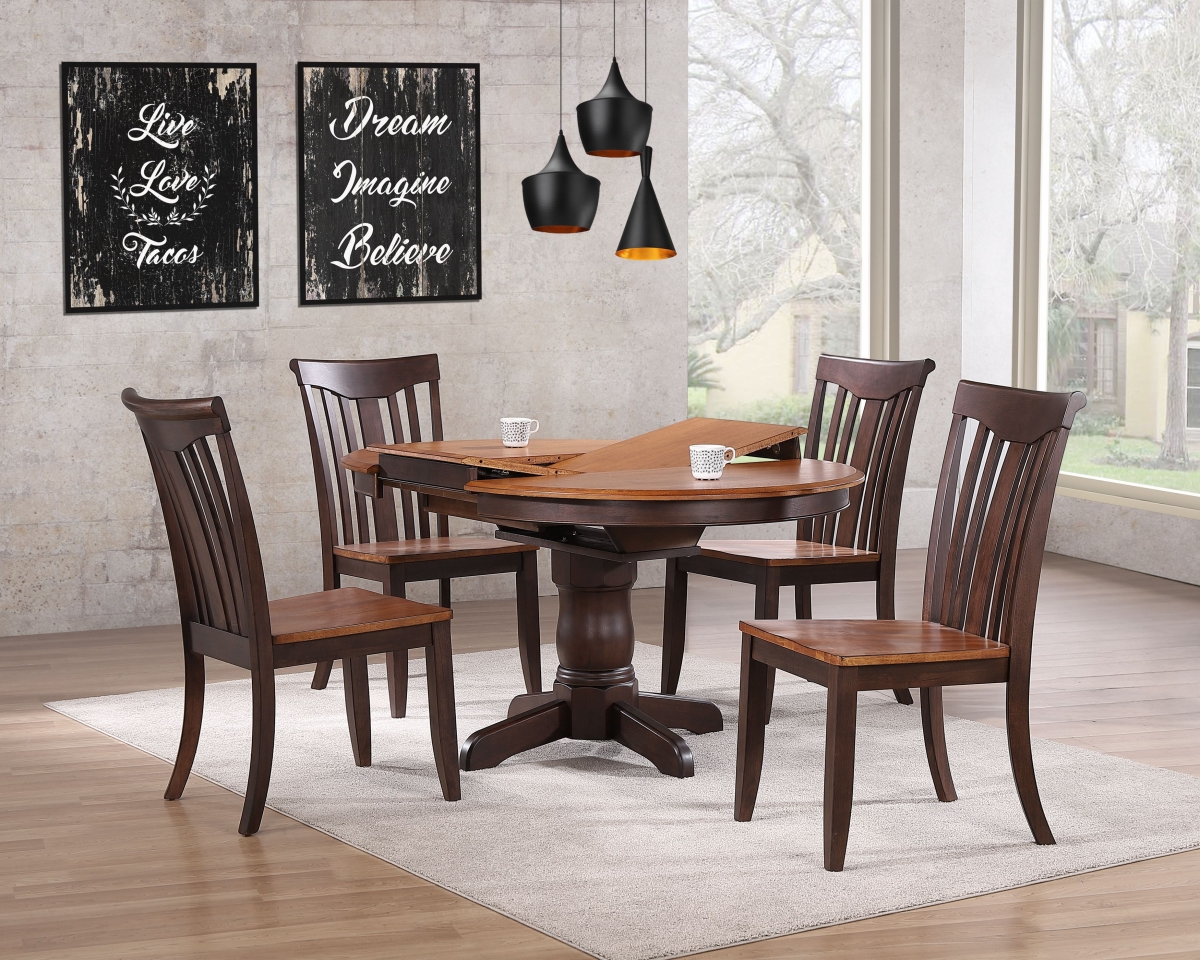 RD42-CH51-WY-MA 5 42 x 42 x 60 in. Round Whiskey & Mocha Modern Slat Back Chair Dining Set - 5 Piece -  Iconic Furniture