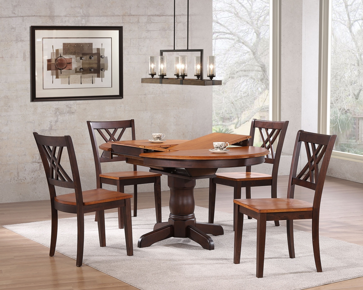 RD42-CH56-WY-MA 5 42 x 42 x 60 in. Round Double X- Back Chair Dining Set with Whiskey & Mocha Finish - 5 Piece -  Iconic Furniture