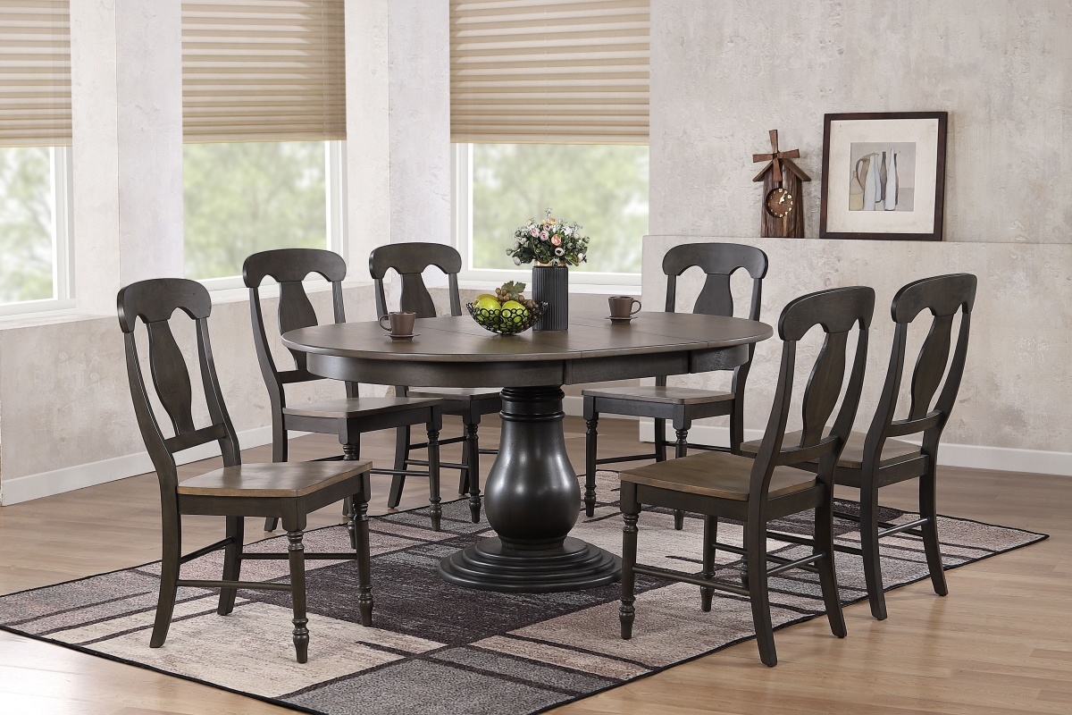 45 x 45 x 63 in. Antiqued Grey Stone Black Stone Napoleon Back 7-Piece Bella Dining Set