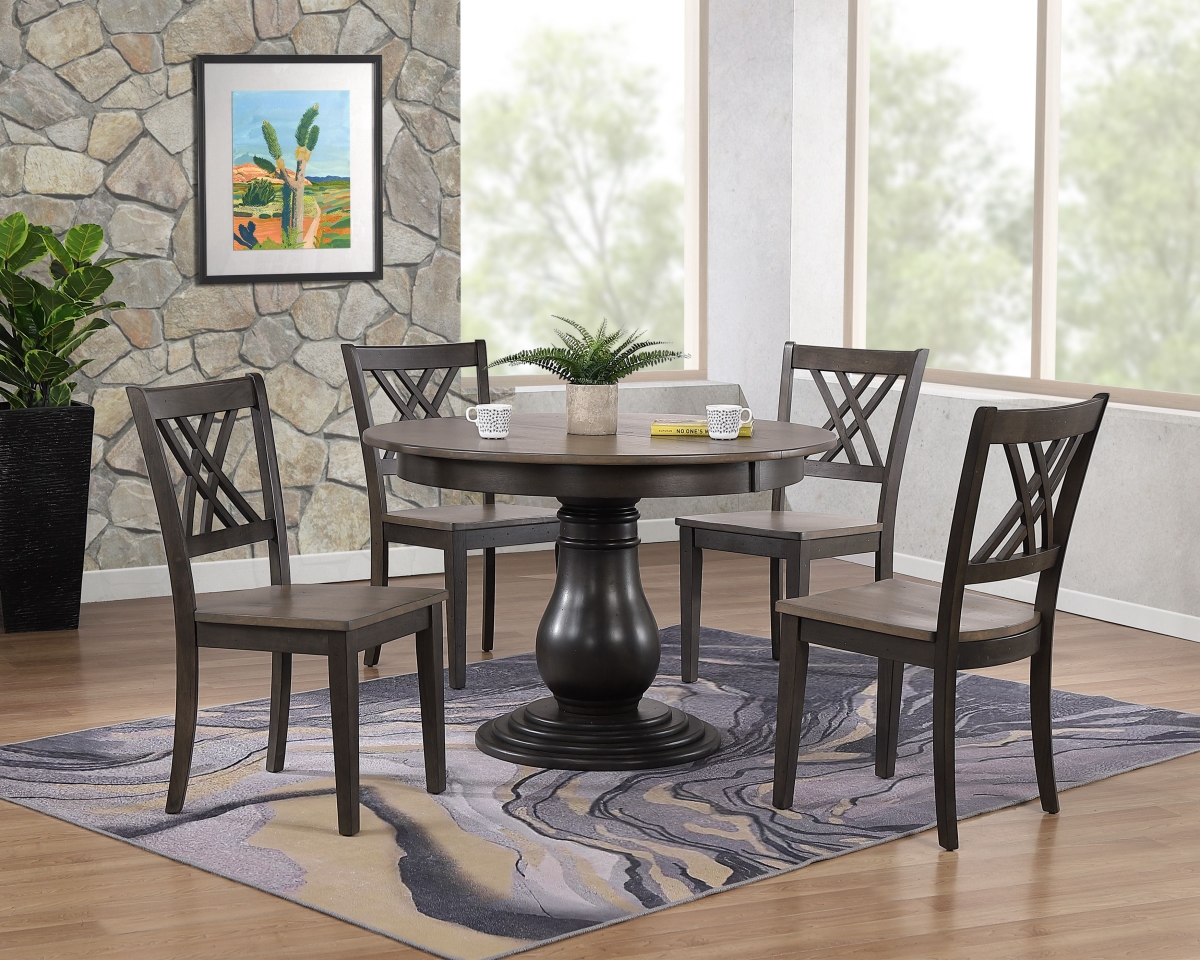 RD45-BEL-CH56-GRS-BKS-5PC 45 x 45 x 63 in. Antiqued Grey Stone Black Stone Double X-Back 5-Piece Bella Dining Set