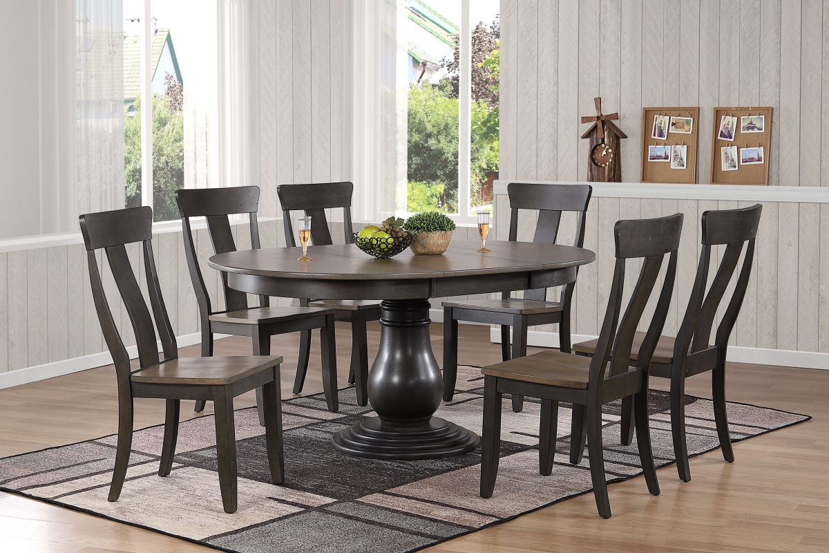 45 x 45 x 63 in. Antiqued Grey Stone Black Stone Panel Back 7-Piece Bella Dining Set