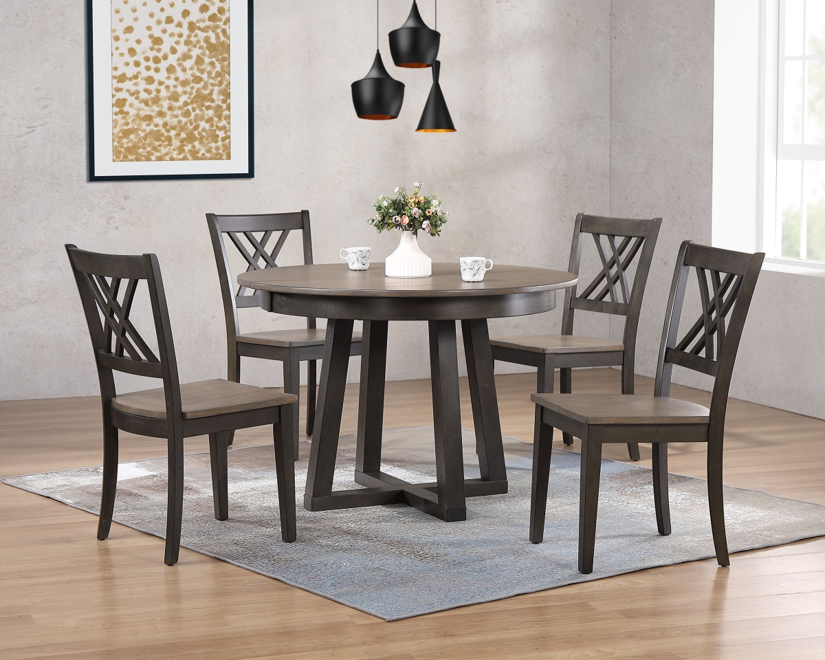 RD45-CRS-CH56-GRS-BKS-5PC 45 x 45 x 63 in. Antiqued Grey Stone Black Stone Double X-Back 5-Piece Cross Pedestal Dining Set