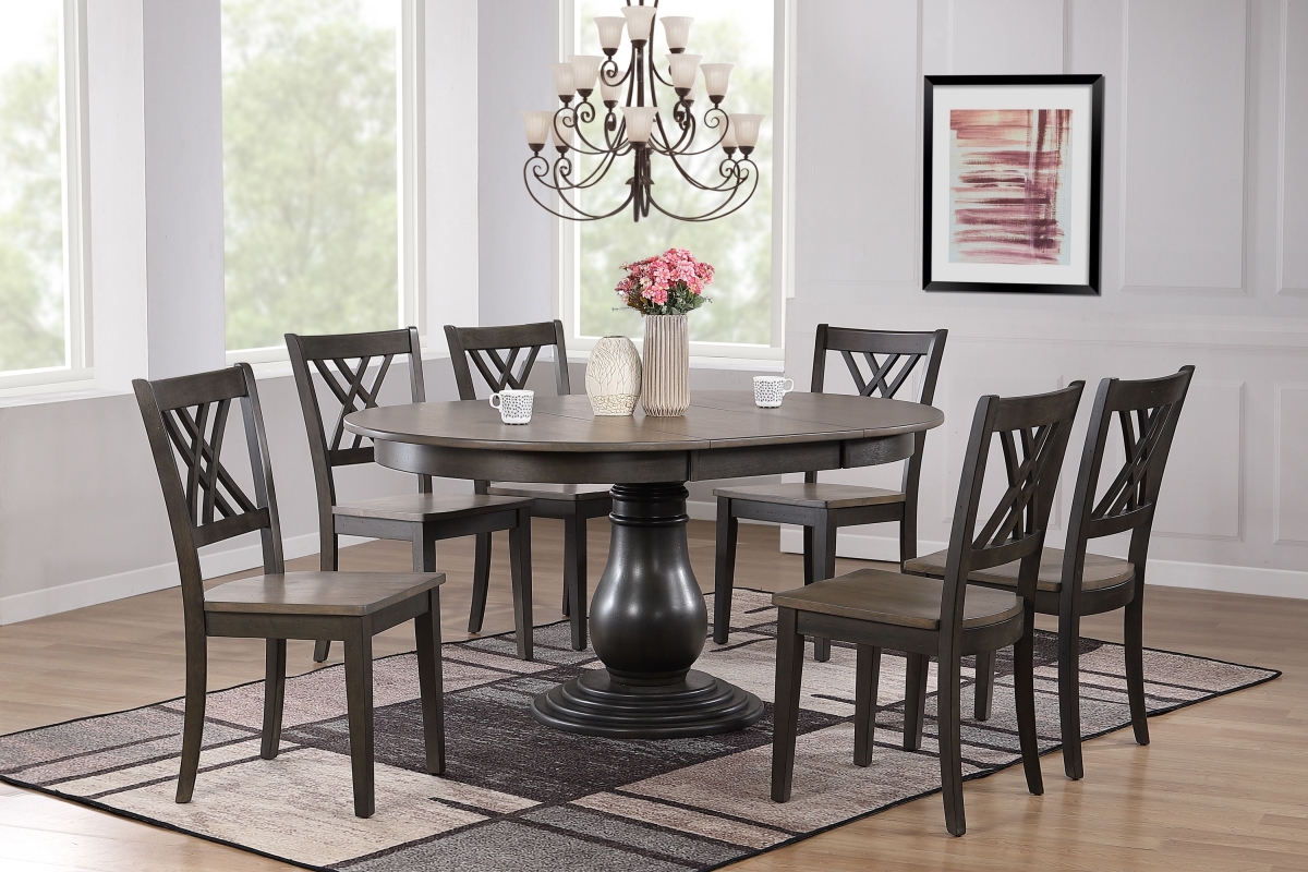 RD45-T-GRS-BKSBS-RD45-BEL-BKSCH56-GRS-BKS-7PC 45 x 45 x 63 in. Double X-Back Bella Dining Set, Antiqued Grey Stone & Black Stone - 7 Piece