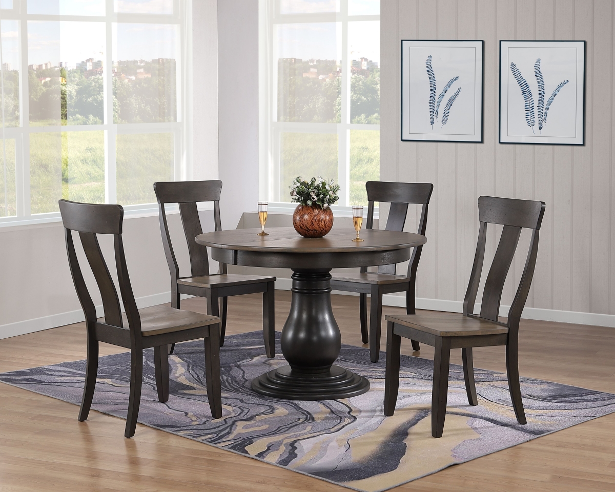 RD45-T-GRS-BKSBS-RD45-BEL-BKSCH57-GRS-BKS-5PC 45 x 45 x 63 in. Panel Back Bella Dining Set, Antiqued Grey Stone & Black Stone - 5 Piece