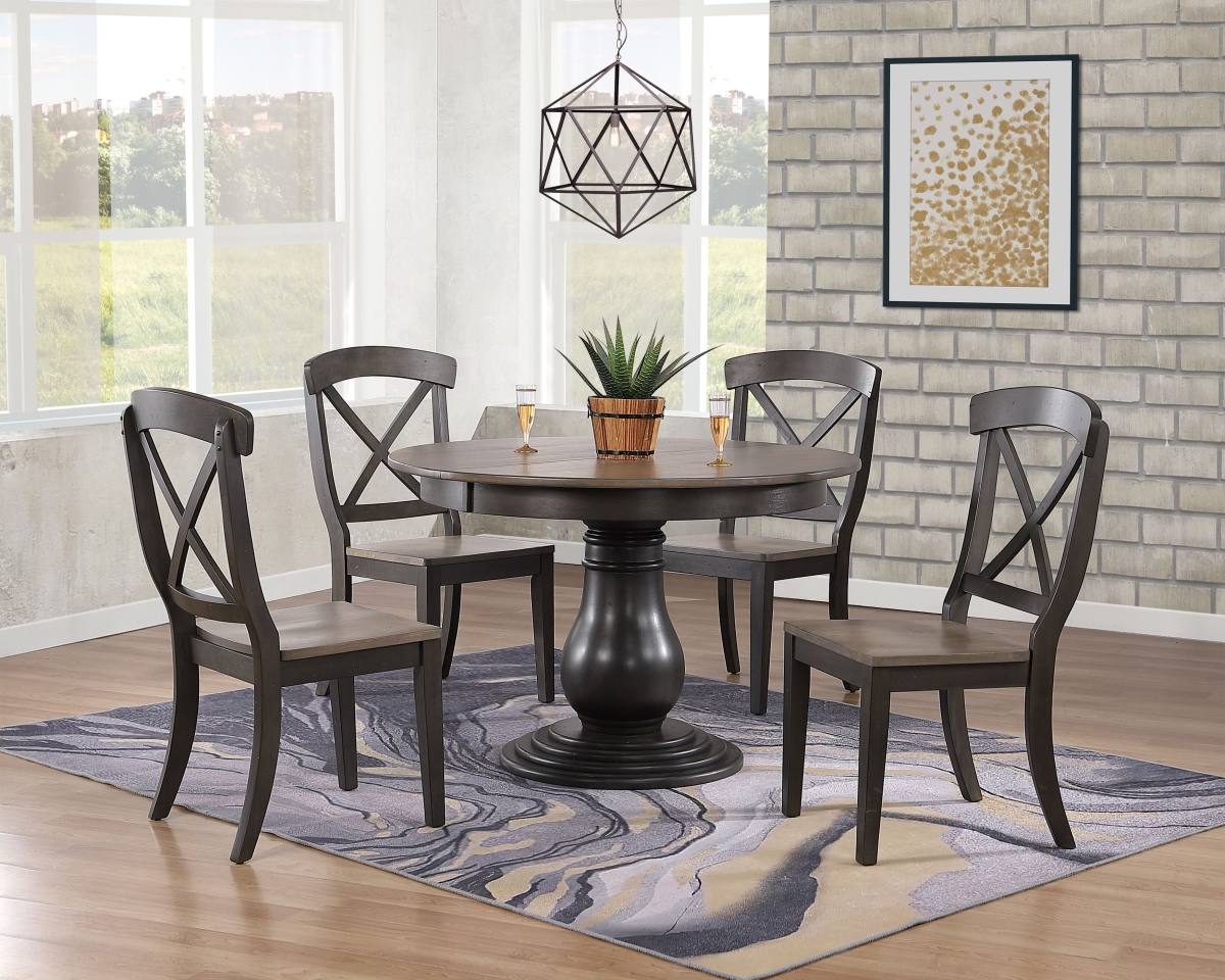 RD45-T-GRS-BKSBS-RD45-BEL-BKSCH60-GRS-BKS-5PC 45 x 45 x 63 in. Transitional X-Back Bella Dining Set, Antiqued Grey Stone & Black Stone - 5 Piece