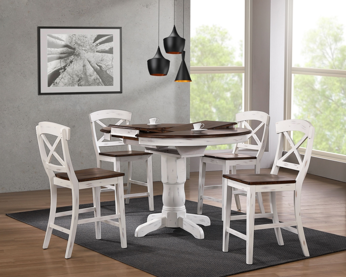 RD42-T-DBN-DWT CBS-RD42-W-DWTSTC60-DBN-DWT 42 x 42 x 60 in. Transitional X-Back Counter Height Dining Set, Cocoa Brown & Cotton White - 5 Piece