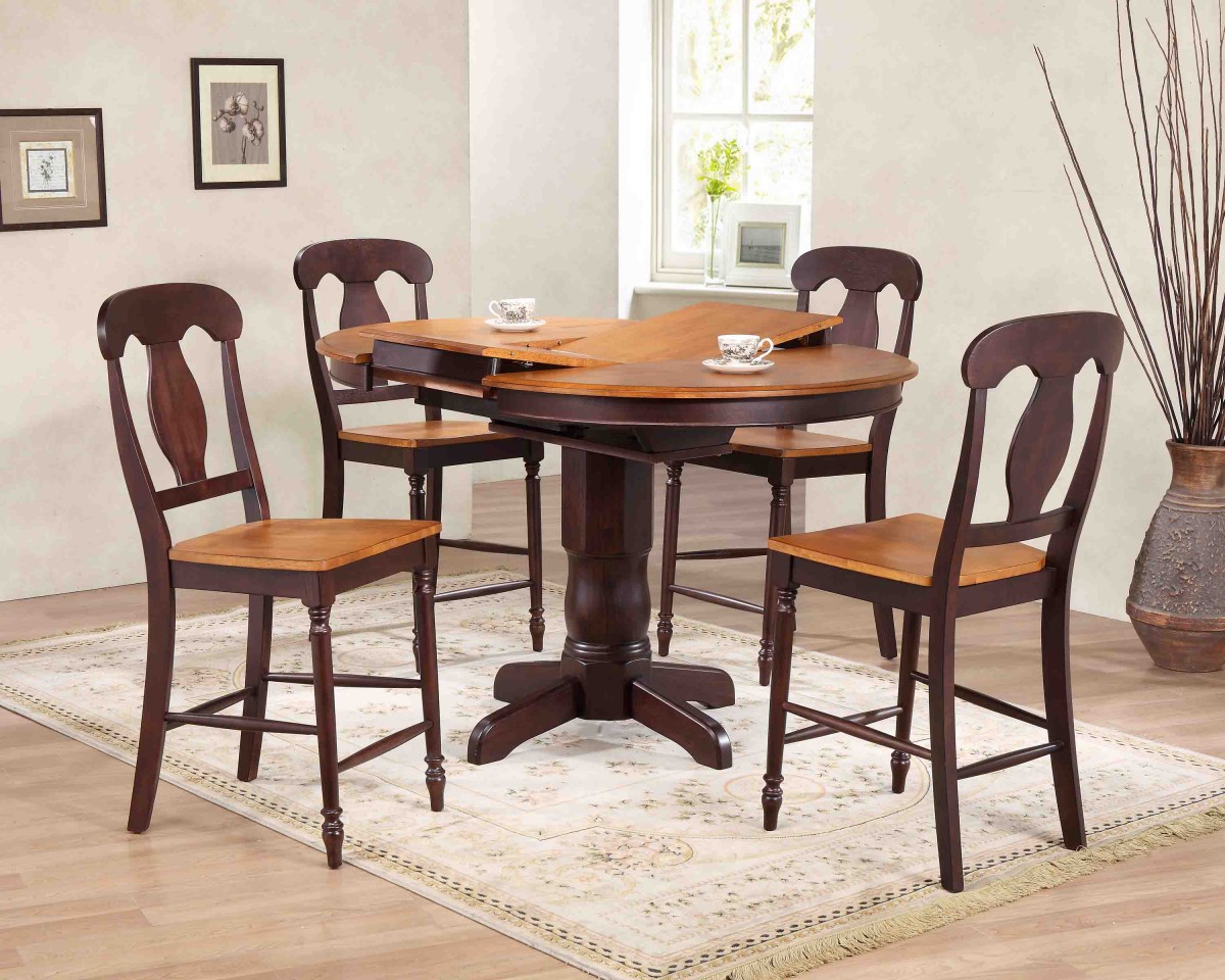 RD42-T-WY-MA CBS-RD42-W-MASTC53-WY-MA 42 x 42 x 60 in. Napoleon Back Counter Height Dining Set, Whiskey Mocha - 5 Piece -  Iconic Furniture, RD42-T-WY-MA    <BR>CBS-RD42-W-MA<BR>STC53-WY-MA