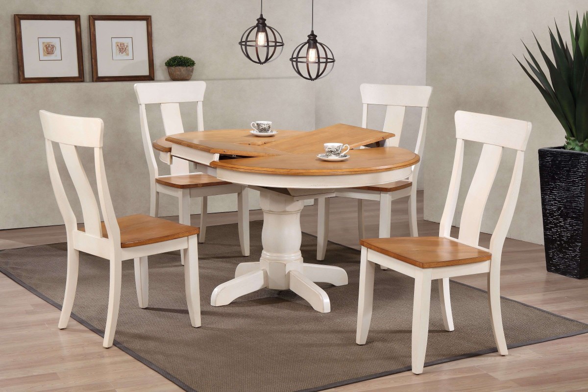 RD42-T-CL-BIBS-RD42-W-BICH57-CL-BI 42 x 42 x 60 in. Round Panel Back Dining Set, Antiqued Caramel & Biscotti - 5 Piece