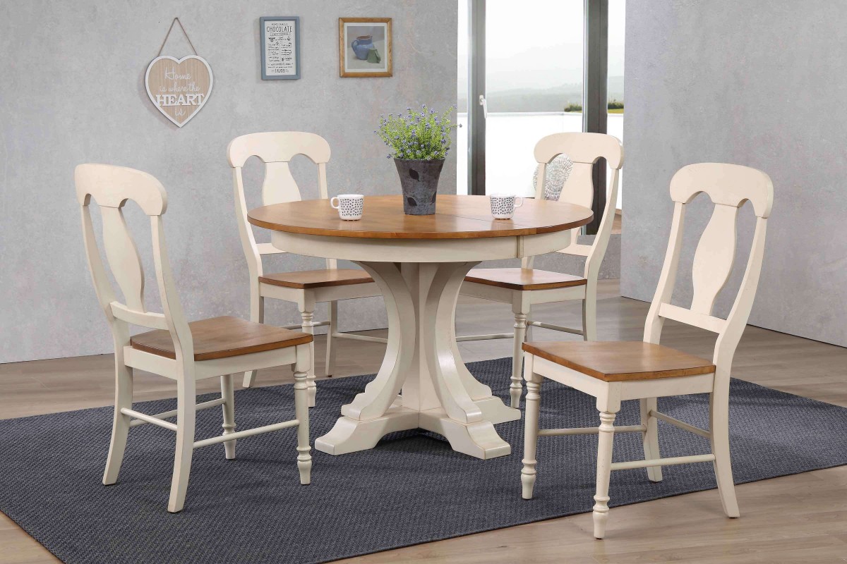 RD45-T-CL-BIBS-RD45-DECO-BICH53-CL-BI 45 x 45 x 63 in. Deco Napoleon Back Dining Set, Antiqued Caramel & Biscotti - 5 Piece