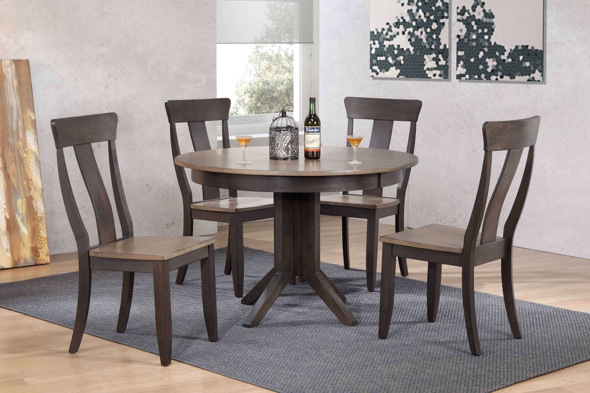 RD45-T-GRS-BKSBS-RD45-CON-BKSCH57-GRS-BKS 45 x 45 x 63 in. Contemporary Panel Back Dining Set, Antiqued Grey Stone & Black Stone - 5 Piece