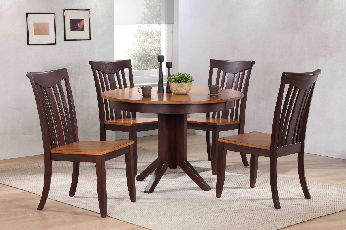 RD45-T-WY-MABS-RD45-CON-MACH51-WY-MA 45 x 45 x 63 in. Contemporary Modern Slat Back Dining Set, Whiskey Mocha - 5 Piece -  Iconic Furniture, RD45-T-WY-MA<BR>BS-RD45-CON-MA<BR>CH51-WY-MA