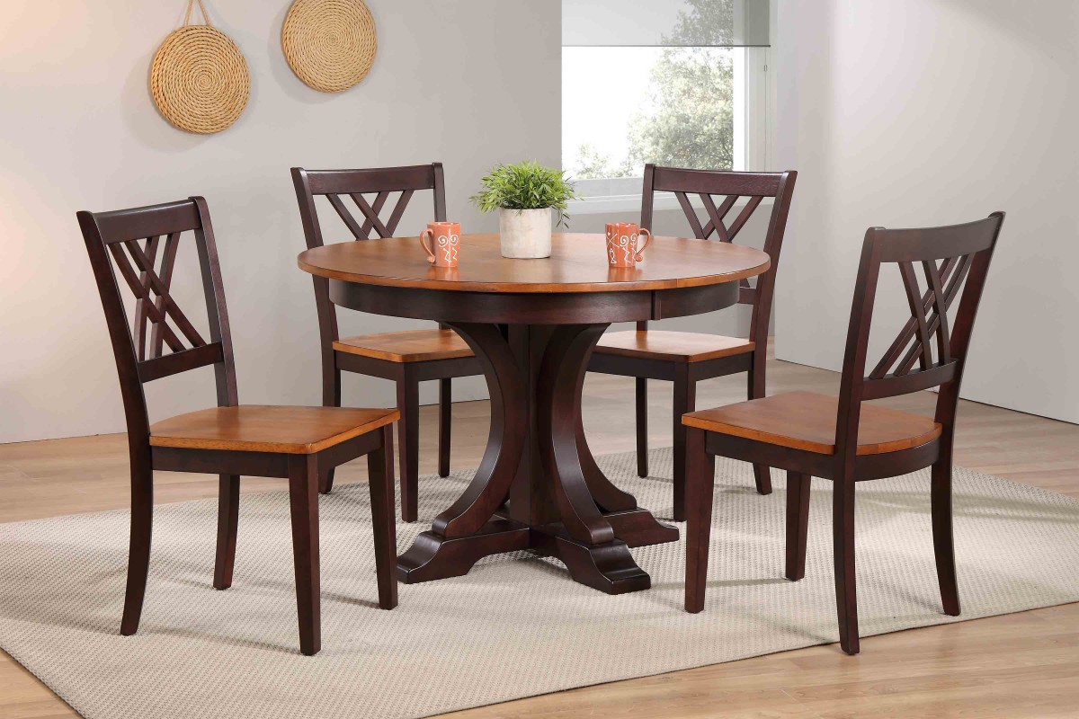 RD45-T-WY-MABS-RD45-CON-MACH56-WY-MA 45 x 45 x 63 in. Contemporary Double X-Back Dining Set, Whiskey Mocha - 5 Piece -  Iconic Furniture, RD45-T-WY-MA<BR>BS-RD45-CON-MA<BR>CH56-WY-MA