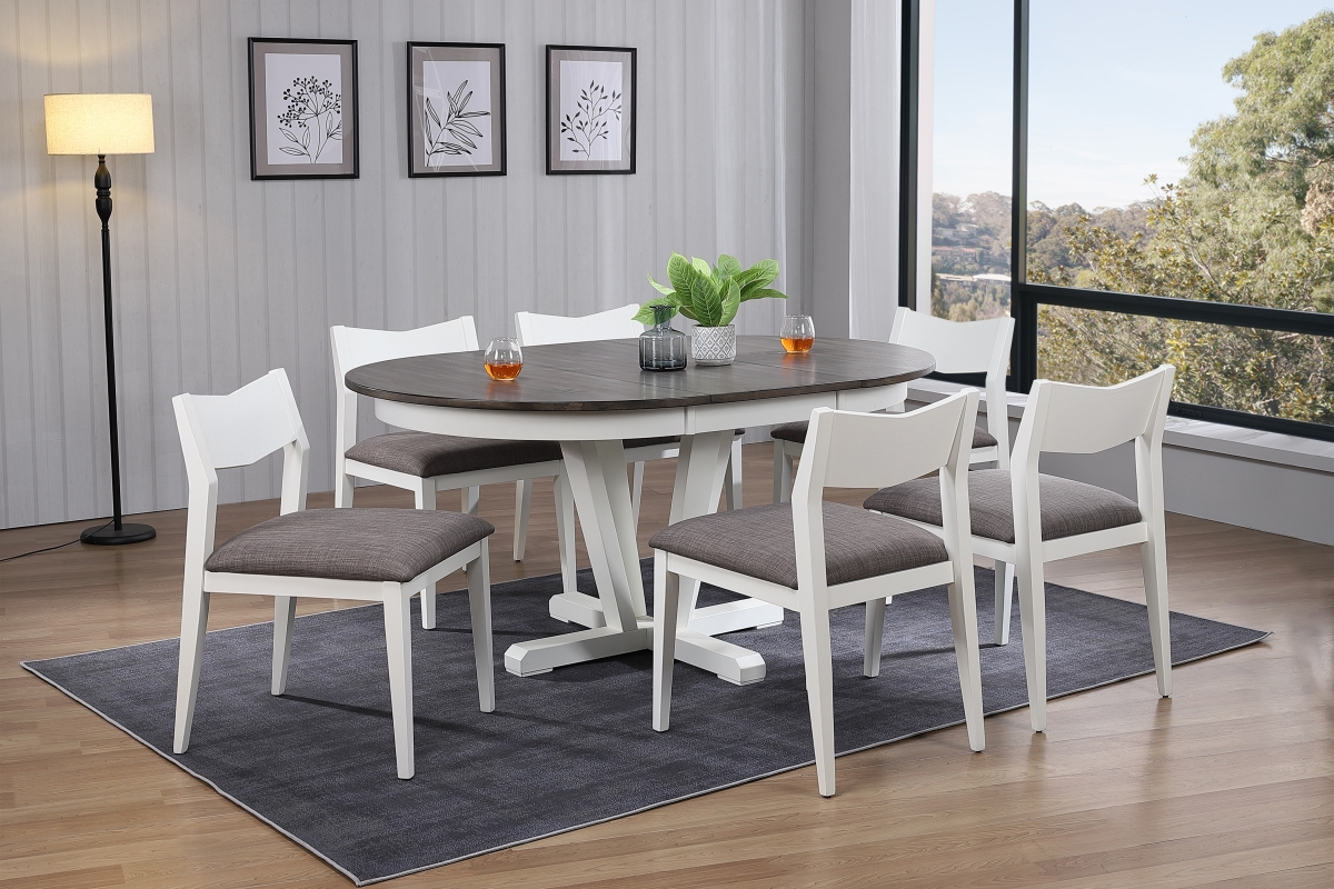 RD45HUDCH65U98WHT-7PC  45'x45'x63' Shadow Grey Upholstery Snow White 7-Piece Mindy Dining Set -  Iconic Furniture Company