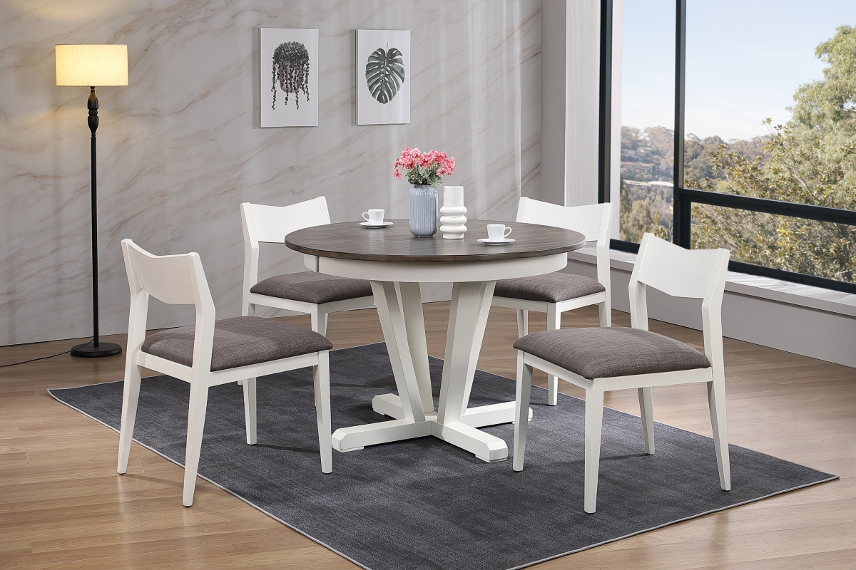 RD45HUDCH65U98WHT-5PC  45'x45'x63' Shadow Grey Upholstery Snow White 5-Piece Mindy Dining Set