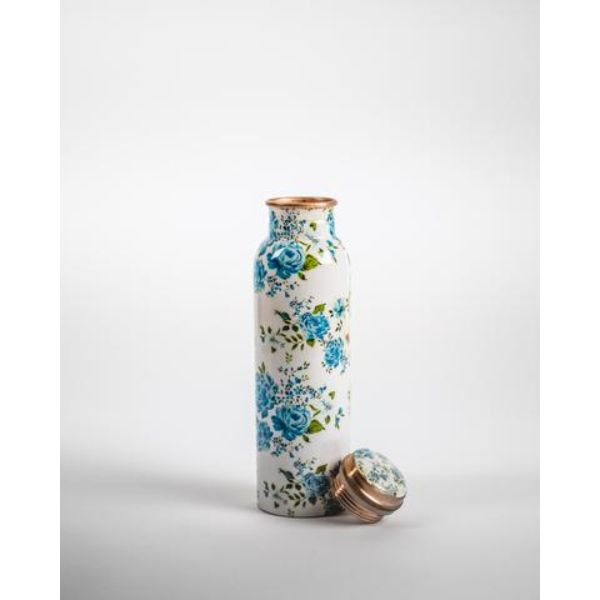 Picture of In Creation 4336 Copper Water Bottle with Flowers&#44; White & Blue
