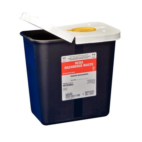 688602RC 2 gal SharpSafety RCRA Hazardous Waste Container Hinged Lid with Snap Cap, Black
